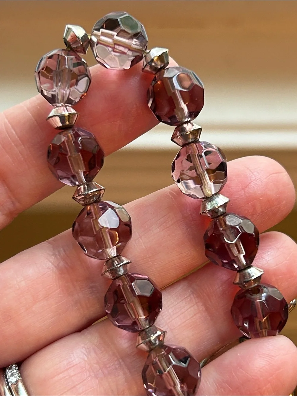 Purple Beaded Charm Bracelet with Ribbon and Dice Charms